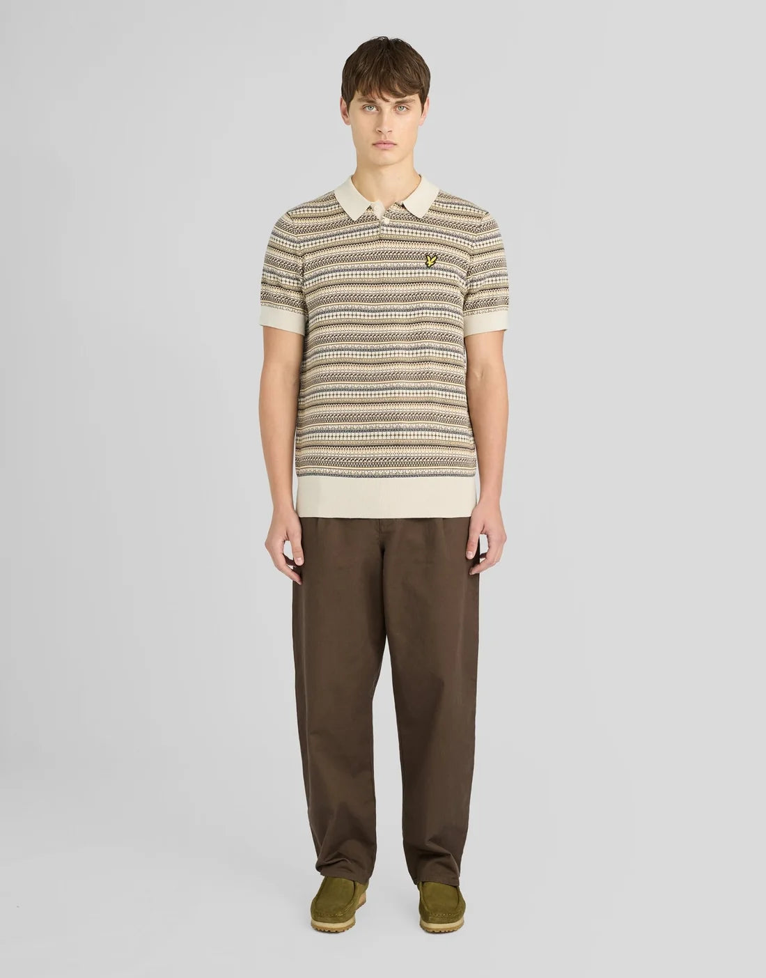 Lyle & Scott Fair Isle Knitted Polo Shirt Cove