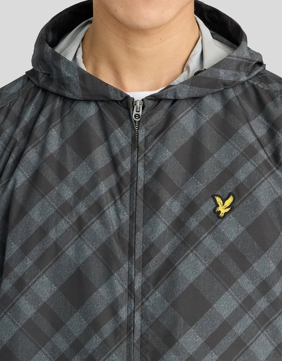 Lyle & Scott Tartan Lightweight Hooded Jacket Jet Black