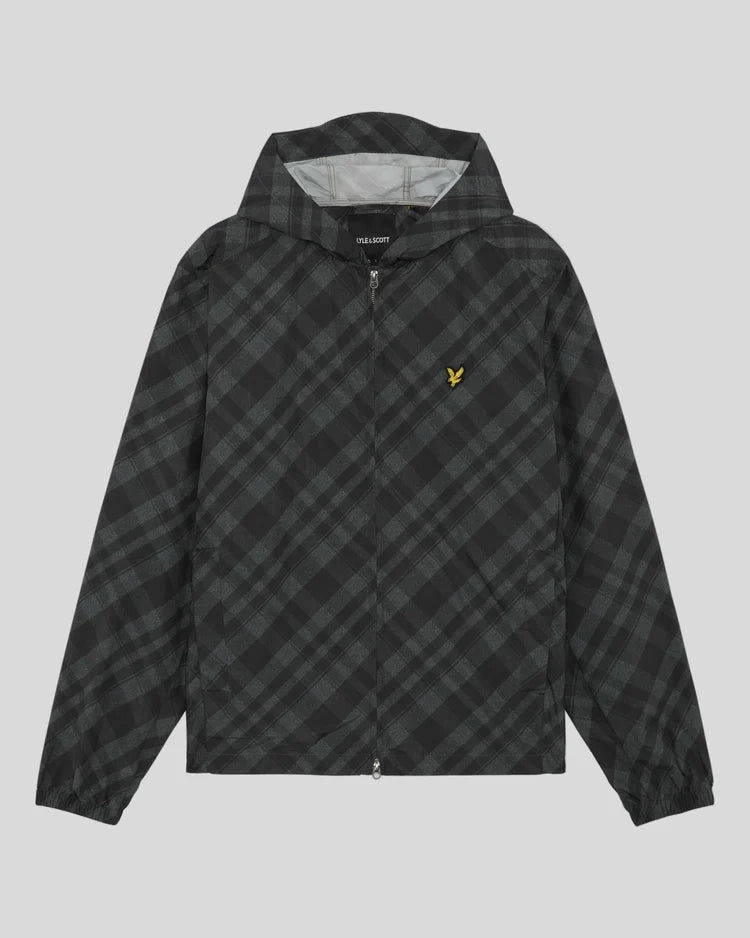 Lyle & Scott Tartan Lightweight Hooded Jacket Jet Black