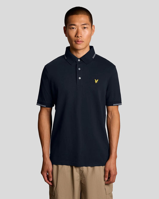 Lyle & Scott Fine Cotton Tipped Polo Shirt Dark Navy/ Chalk Blue