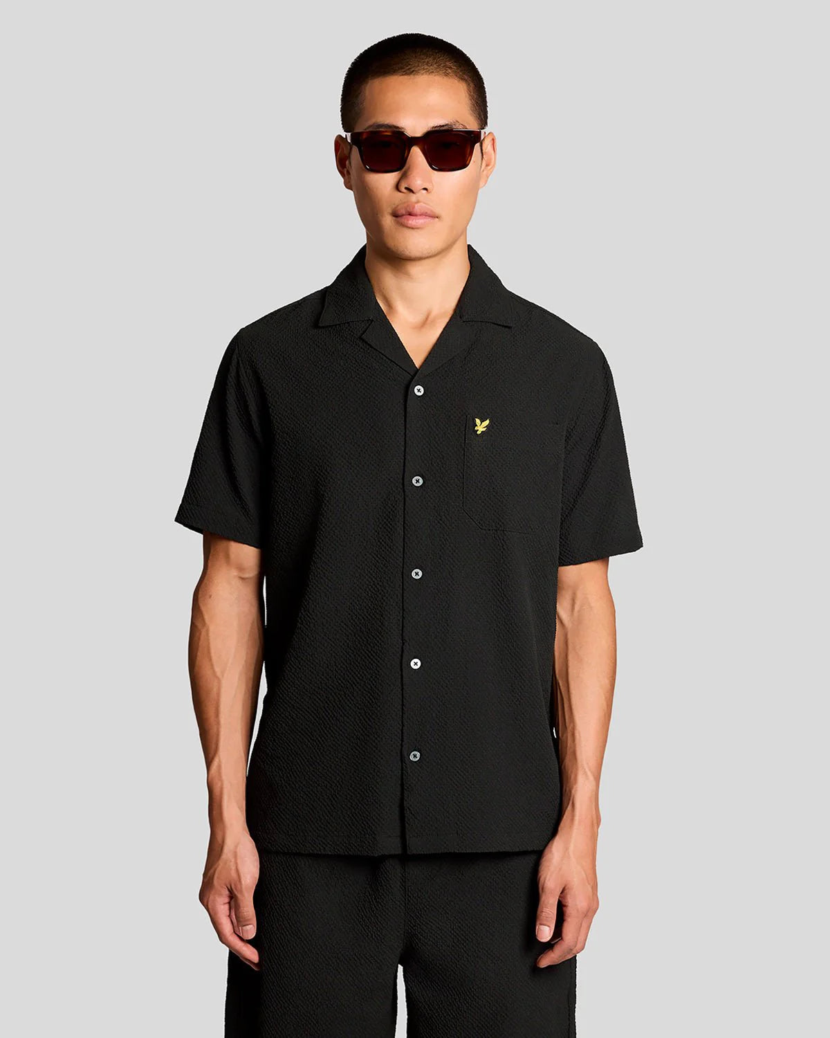 Lyle & Scott Short Sleeve Crinkle Resort Shirt Black