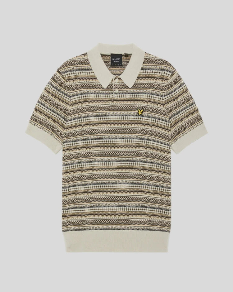 Lyle & Scott Fair Isle Knitted Polo Shirt Cove
