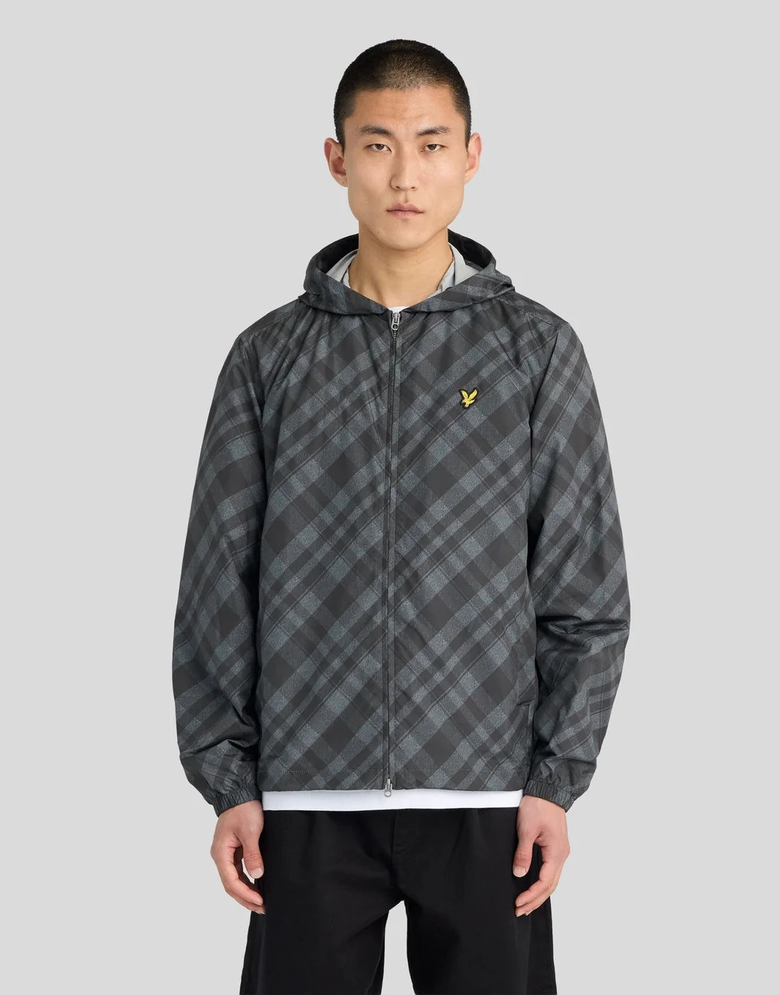 Lyle & Scott Tartan Lightweight Hooded Jacket Jet Black