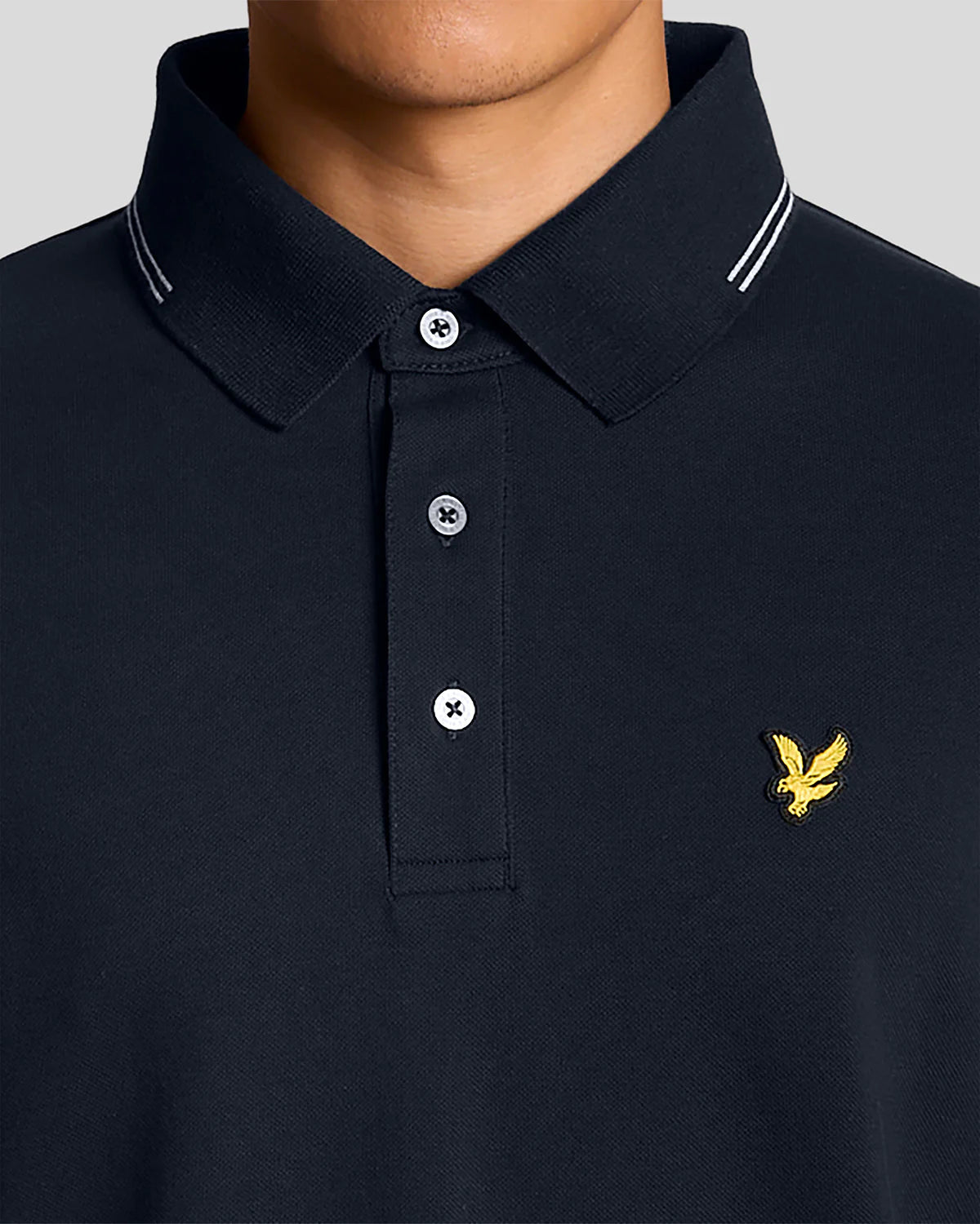 Lyle & Scott Fine Cotton Tipped Polo Shirt Dark Navy/ Chalk Blue