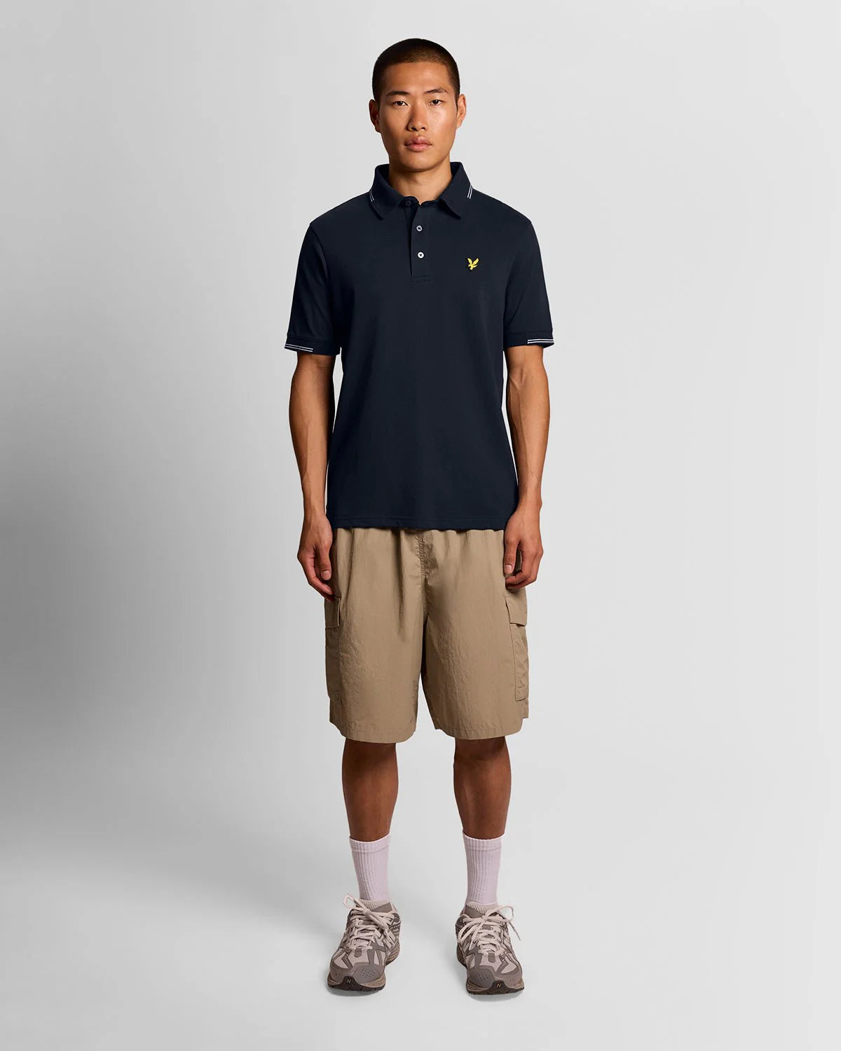 Lyle & Scott Fine Cotton Tipped Polo Shirt Dark Navy/ Chalk Blue
