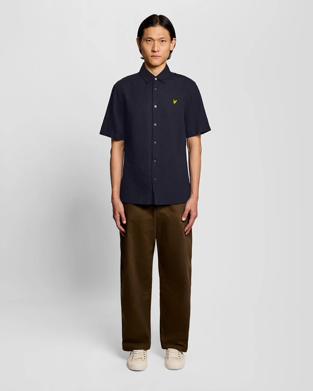 Lyle & Scott Short Sleeve Linen Blend Shirt Navy