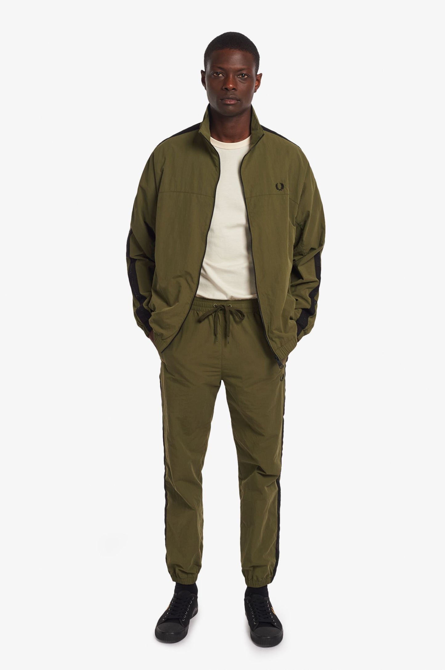 Fred Perry Tonal Taped Shell Jacket Army Green