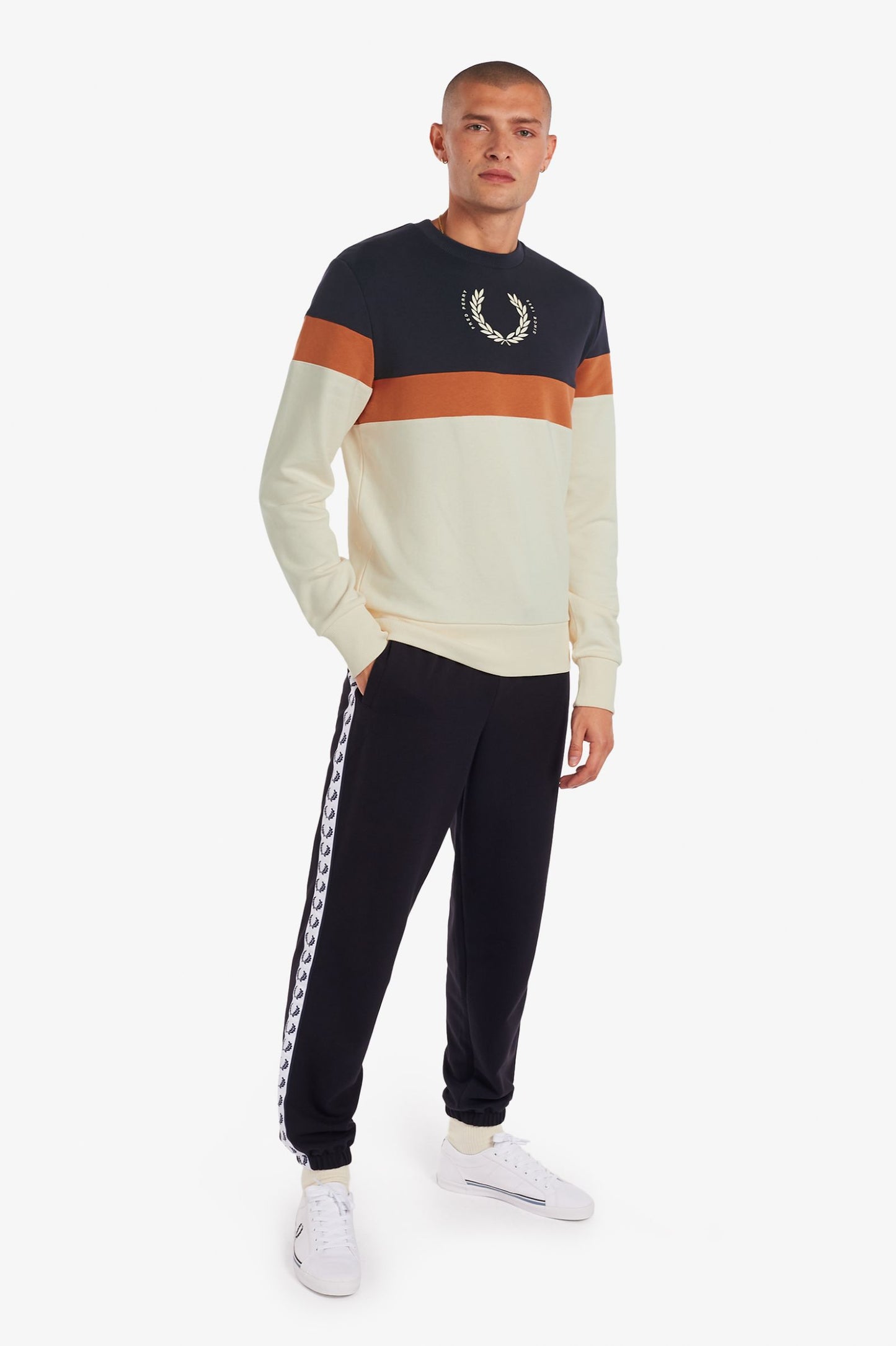 Fred Perry Printed Colour BlockSweatshirt Ecru
