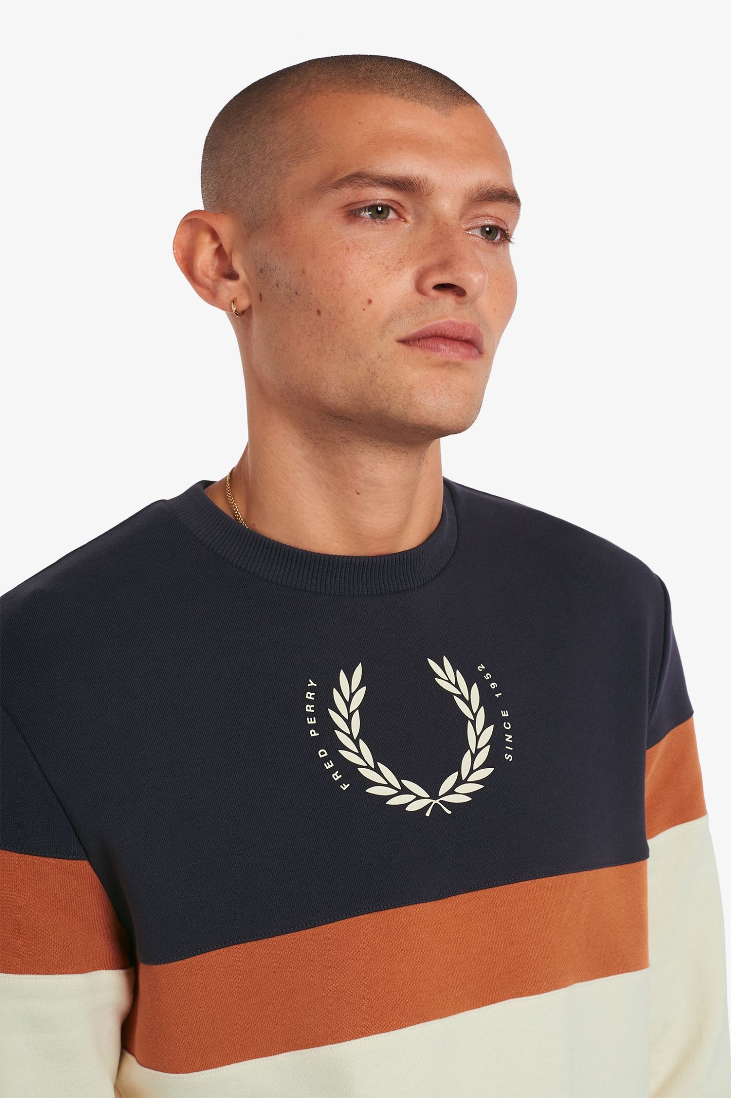 Fred Perry Printed Colour BlockSweatshirt Ecru